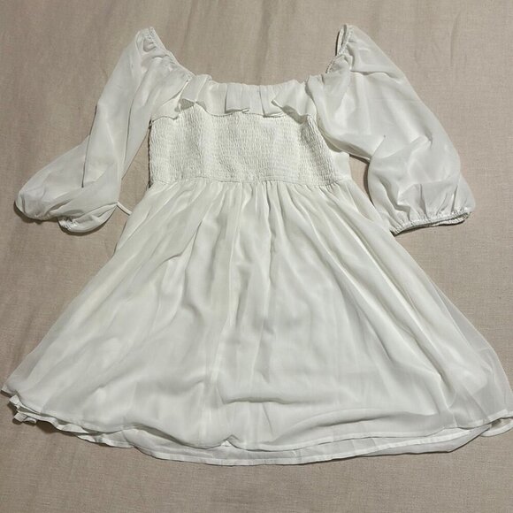 White Off-Shoulder Chiffon Dress with Ruffle Detail - Size M, New with Tags - Picture 7 of 8